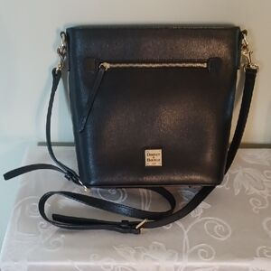 Dooney & Bourke Black Leather Crossbody Bag with Gold Accents